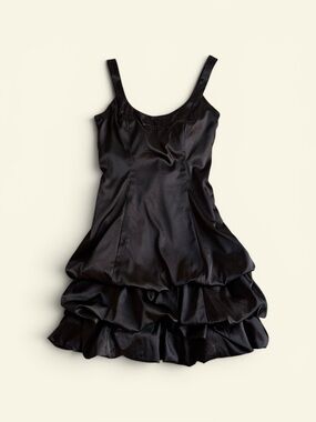 Vintage Y2K Morgan & Co Black Satin Ruffle Bubble Hem Dress Medium Whimsygoth